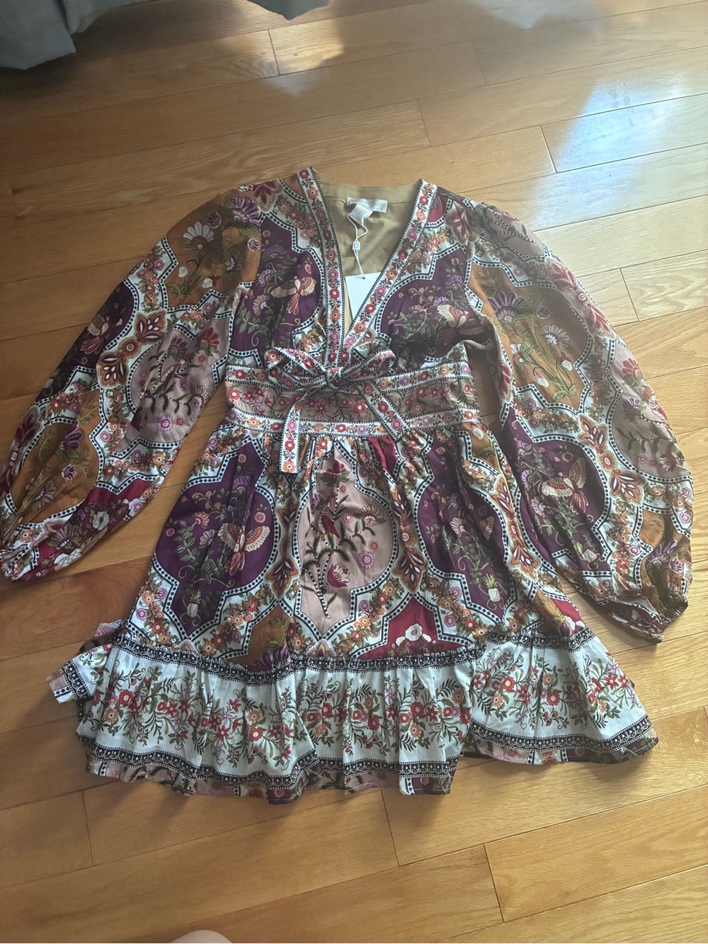 Caroline Constas Floral Paisley Mini Dress in Plum, Cream & Rust